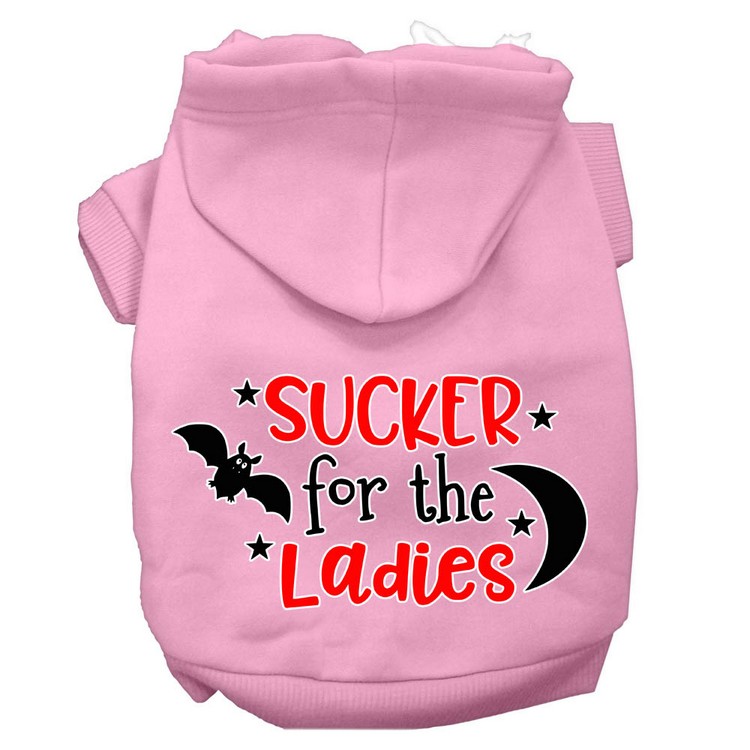 Sucker for the Ladies Screen Print Dog Hoodie Light Pink XXXL